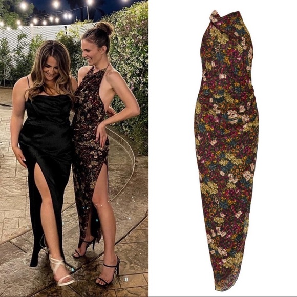 Amanda Uprichard Elektra Backless Gathered Side Slit Gown S Halter Maxi Floral - Picture 3 of 13